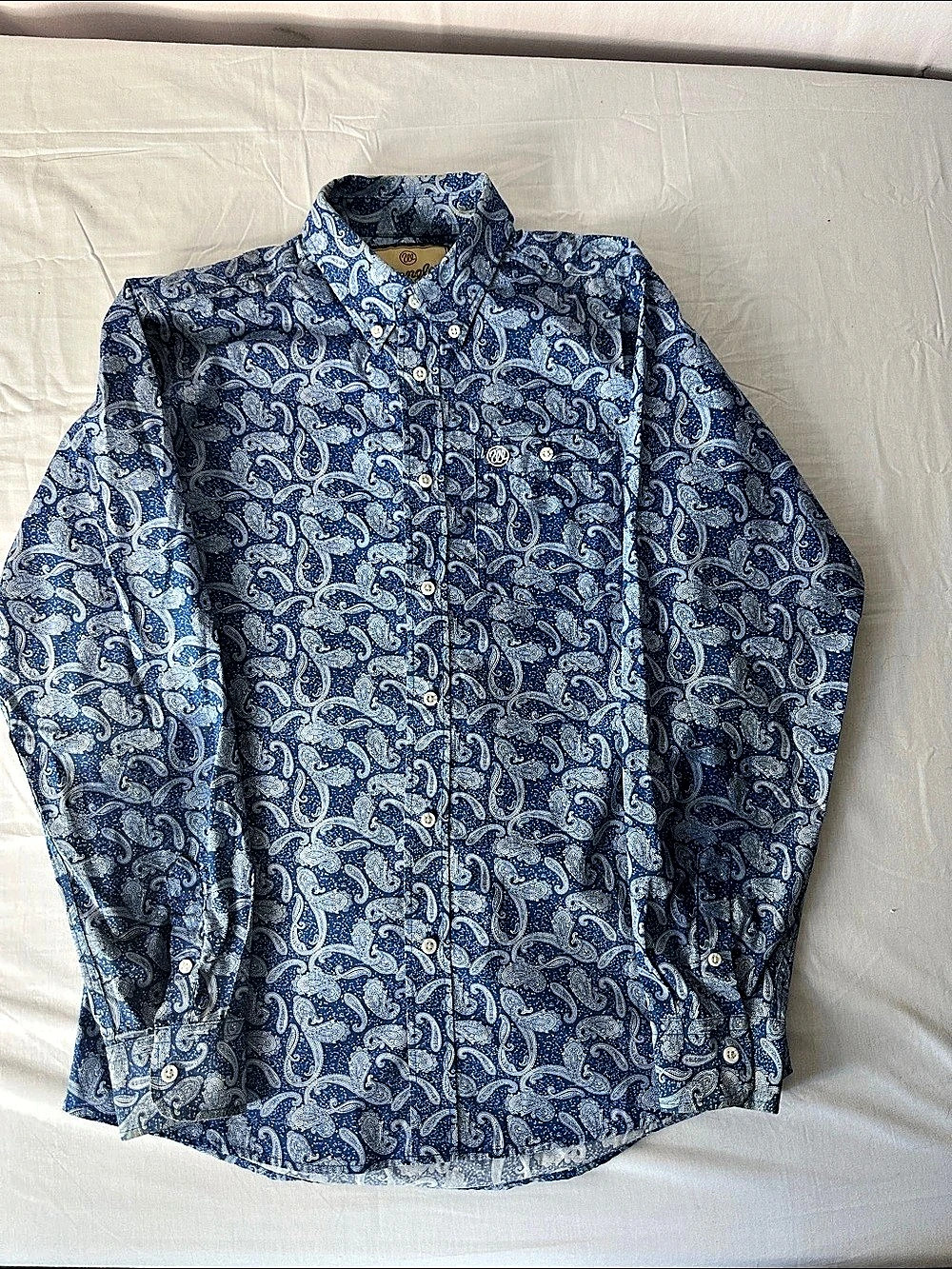 Wrangler Blue Paisley Print Long Sleeve Button Down Shirt, Blue & White, XL
